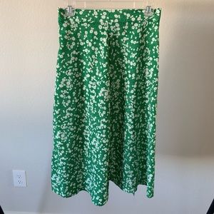 Green and white floral a-line midi skirt with split / size small